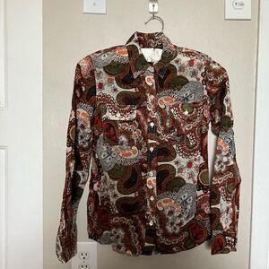 Lucky Brand XS Orange multicolored Women's Long Sleeve Button Down Shirt
